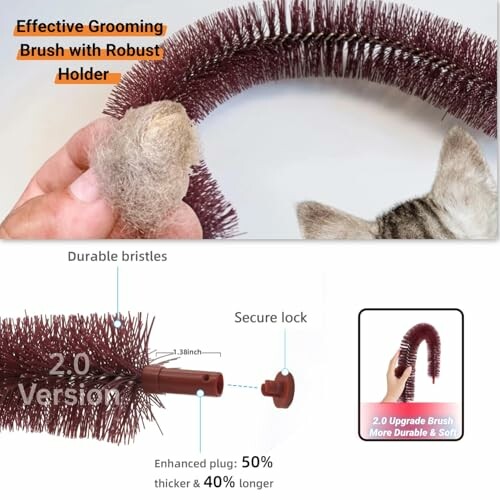 Cat grooming brush with robust holder and secure lock features.