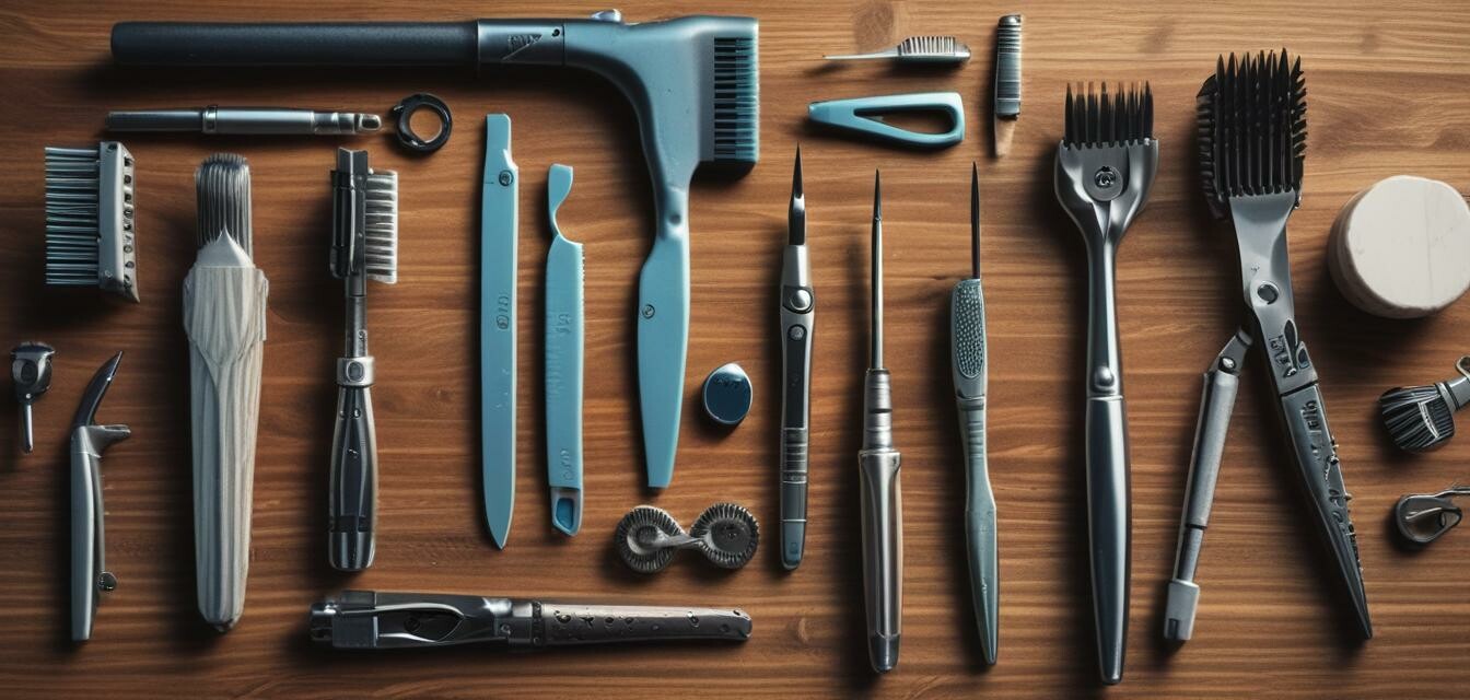 Various cat grooming tools laid out on a table