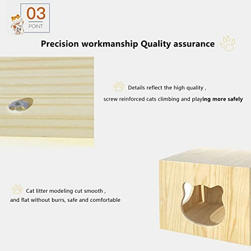 Wooden cat house with precision workmanship and quality assurance details.