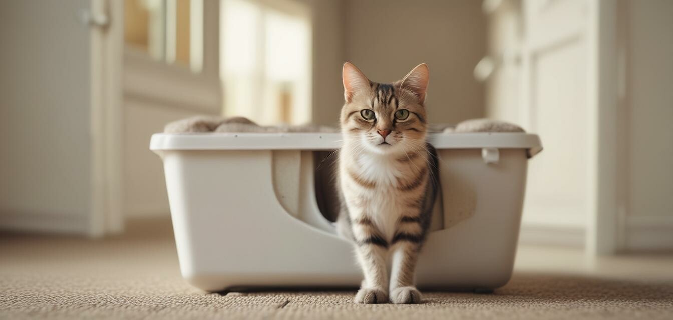 A cat in a clean litter box environment