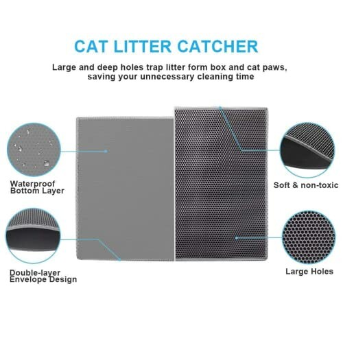 Cat litter catcher with double-layer design and large holes.