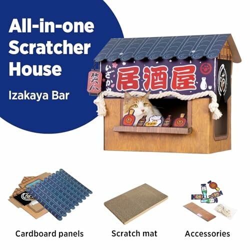 Cat scratcher house resembling an Izakaya bar with accessories.