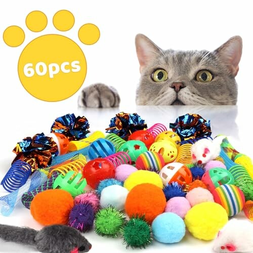60PCS Cat Balls Springs Toy Set