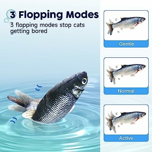 Interactive cat toy fish with three flopping modes: gentle, normal, active.