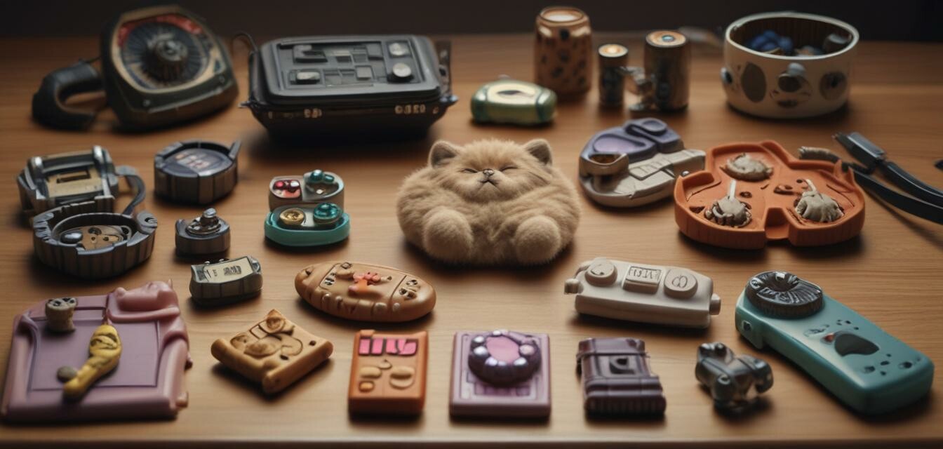 Cat training tools displayed on a table.