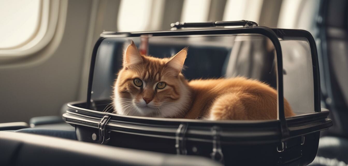 Cat in travel carrier on airplane