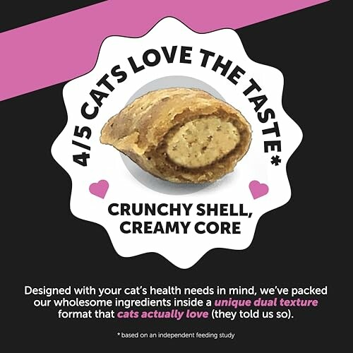 Cat treat with crunchy shell and creamy core, loved by 4 out of 5 cats.