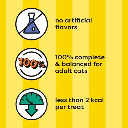 Cat treats with no artificial flavors, 100% complete for adult cats, under 2 kcal per treat.