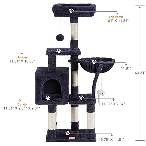 Multi-level cat tree tower with perch, platforms, condo, and toy