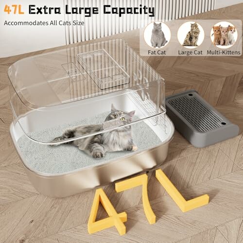 Extra large cat litter box for all cat sizes with lid and step.