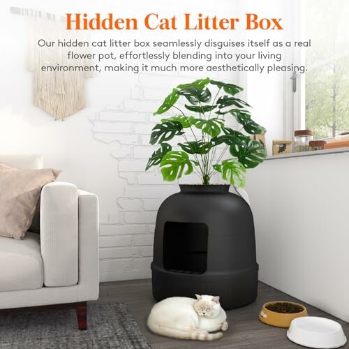 Lifewit Litter Box Cat with Faux Plant