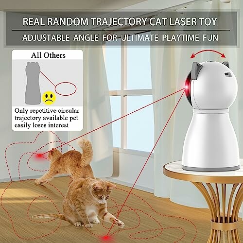 Interactive cat laser toy with adjustable angles and random trajectories for playtime.