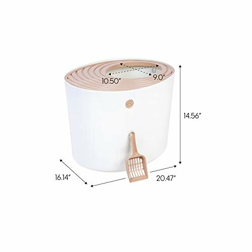 Modern cat litter box with scoop and dimensions