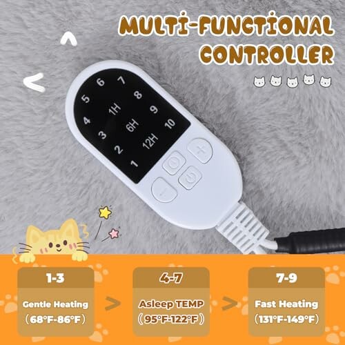 Multi-functional controller with heating settings and cute cat graphics.