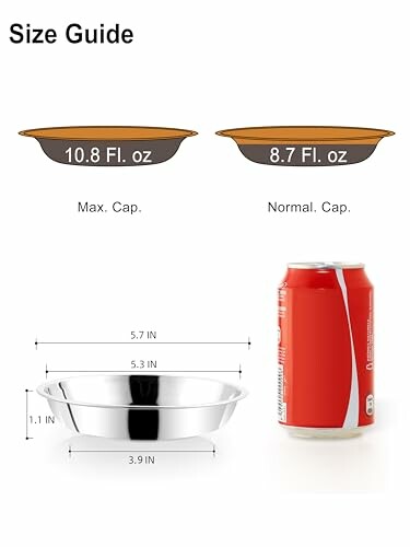 Pet bowl size guide with dimensions and capacity comparison.