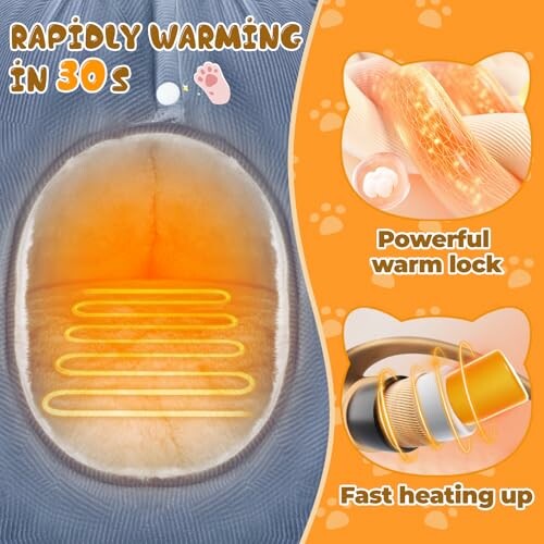Heating pad with rapid warming feature for pets, showcasing warm lock and fast heating.
