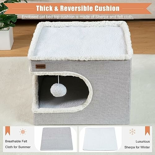Reversible cat bed with thick cushion and felt cloth