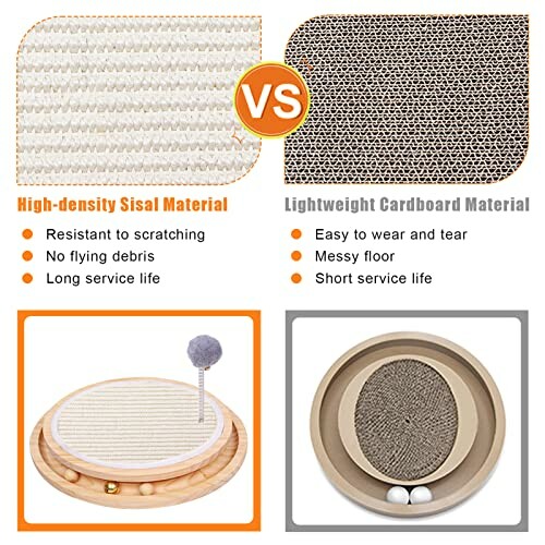 Comparison of high-density sisal and lightweight cardboard cat scratchers.