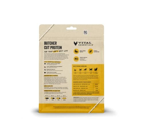 Vital Essentials cat food package with feeding guidelines.
